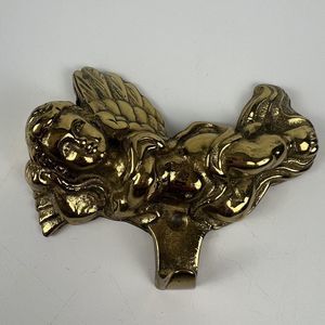 2 Angel Cherub Wall Hangers Solid Brass Vtg 1989 Towel Stocking Key Hooks‎ 3.5”